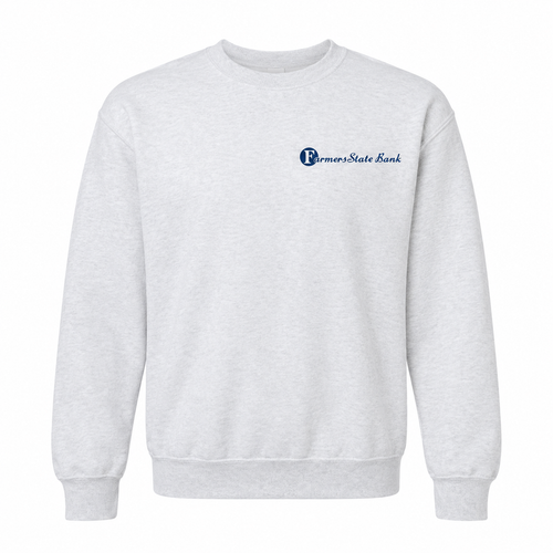 Farmers State Bank left-chest logo preview — Ash crewneck