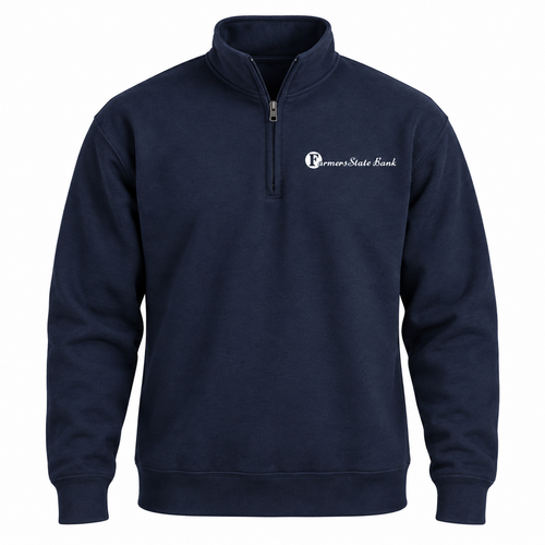 Farmers State Bank left-chest logo preview — Navy Heavy Blend quarter-zip
