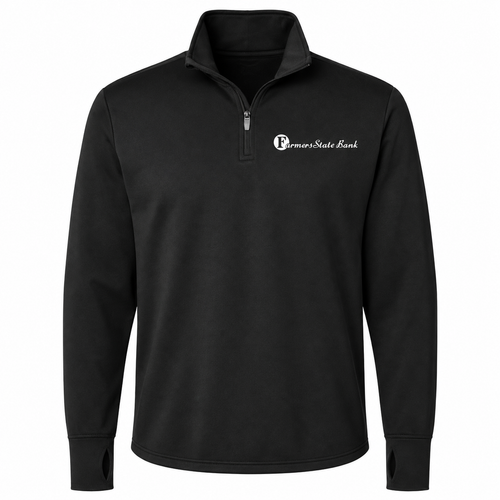 Farmers State Bank left-chest logo preview — Black Sport quarter-zip